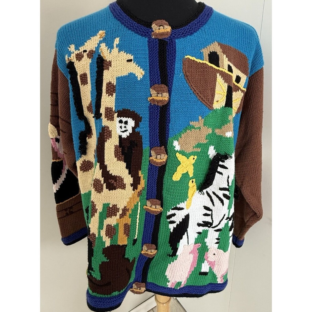 Storybook Knits Cardigan Sweater Noah’s Ark Size 3X Plus Teacher Spring